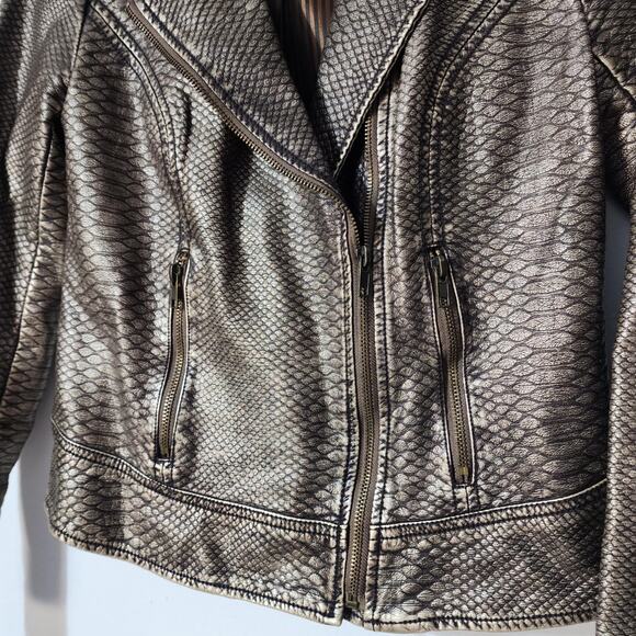Snakeskin Moto Jacket Warm Tone Bronze Gold Small V Christina - Picture 2 of 10
